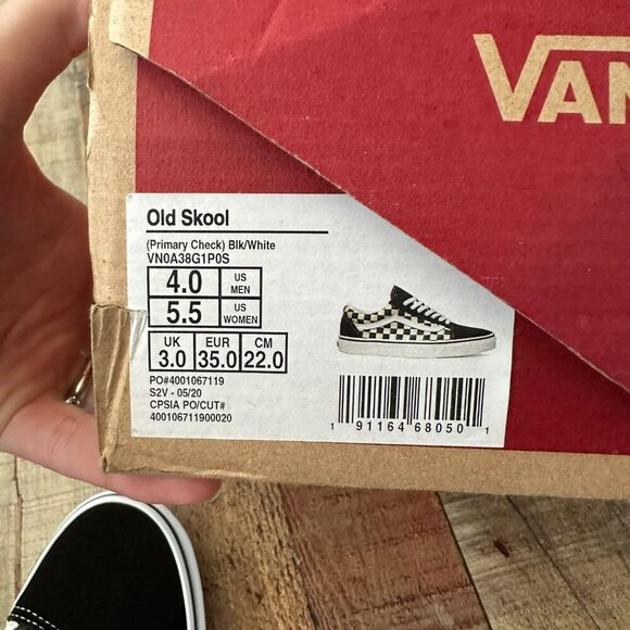 Vans Old Skool Primary Check Black/White Sneakers Size 4.0 Women’s Slip-On Class - Picture 2 of 12